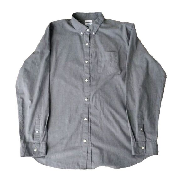 Old Navy Button Down Shirt Men XXL Tall Gray Slim Fit Long Sleeve Office Casual - Picture 1 of 6